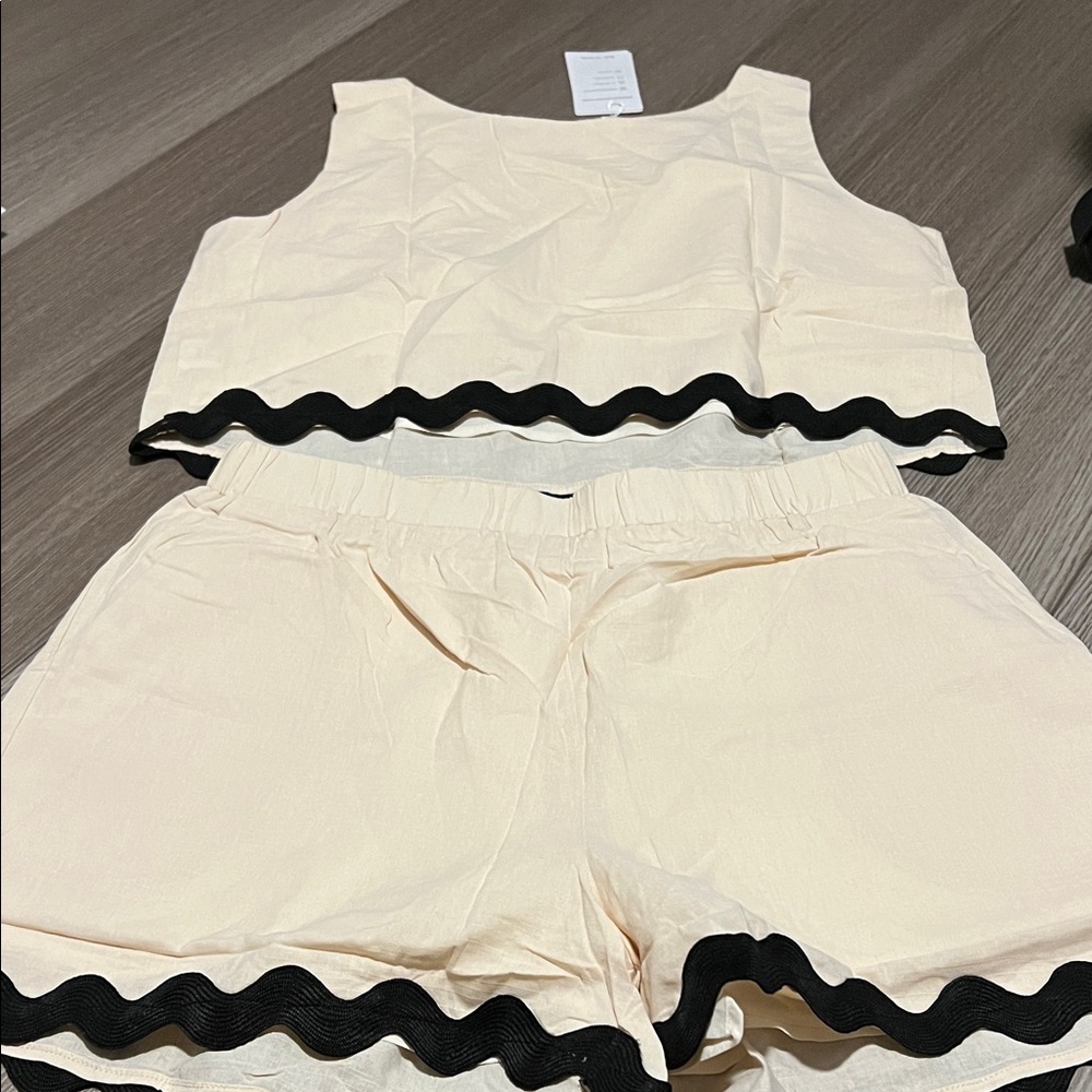 Cream and Black Trim Shorts Set